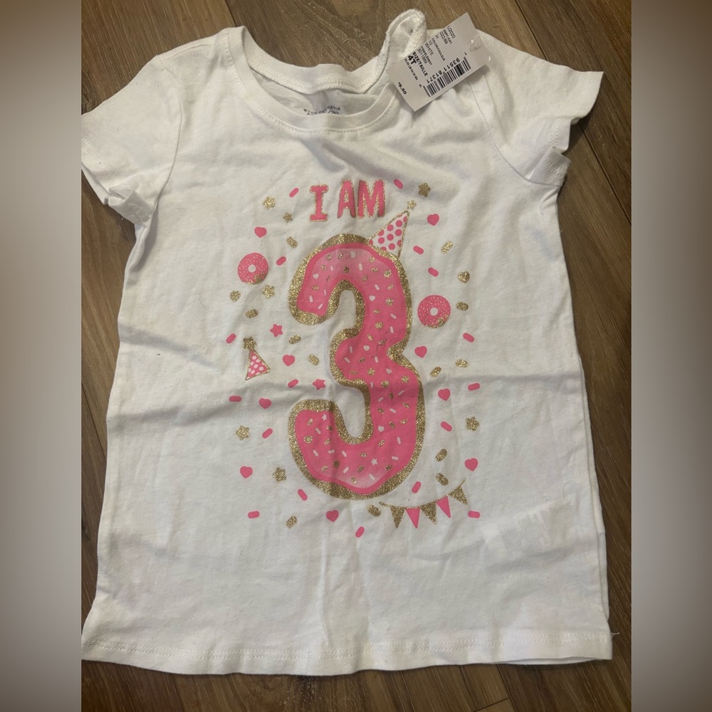 The Children's Place White and Pink 'I Am 3' Tee